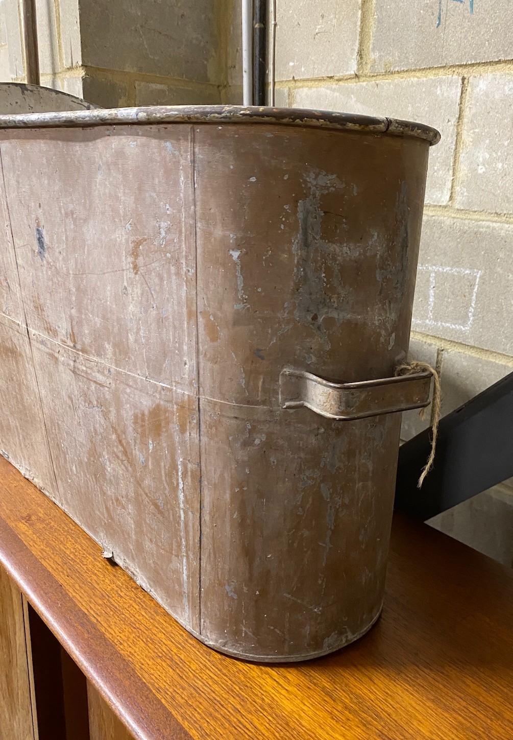 A vintage painted tin bath, height 55cm